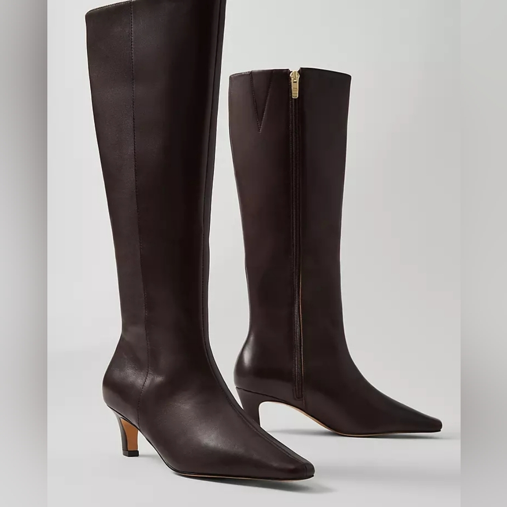 New Ann Taylor Dark Brown Skinny Kitten Heel Leather Tall Boot Size 9.5